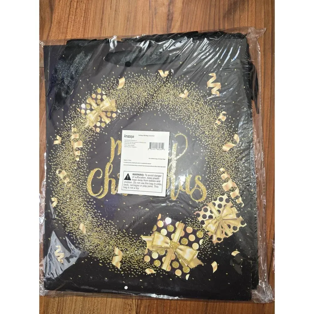 Premium Elegant Christmas Bags Black and Gold Glittered Assorted large & medium